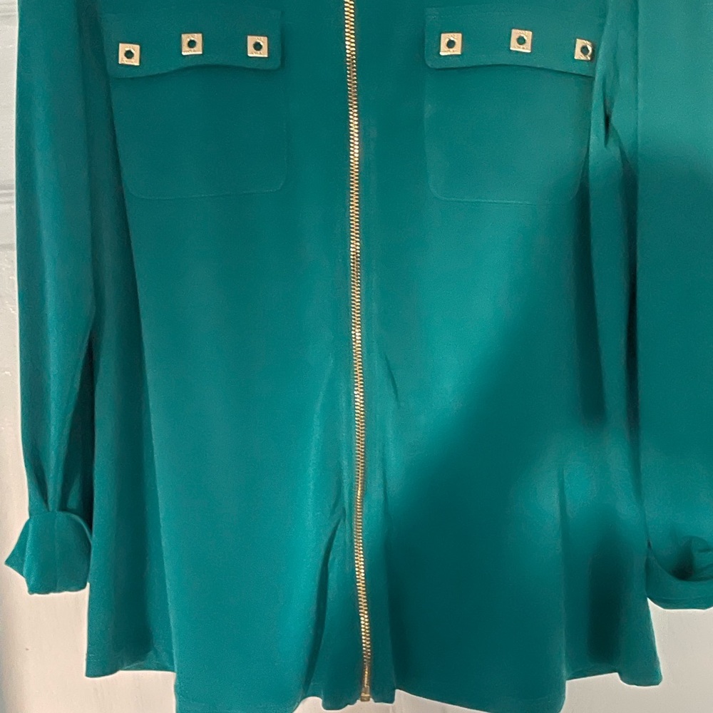 Anne Klein Emerald Green Zip Up Blouse Gently Owned Small